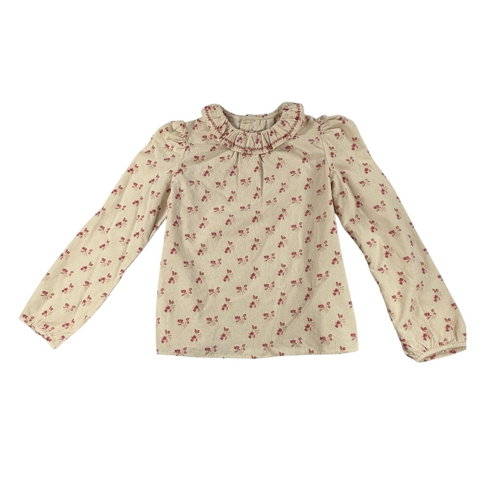 NWT Bonpoint Girls Timber Corduroy Cherry Print Blouse Size 14 Cotton Top